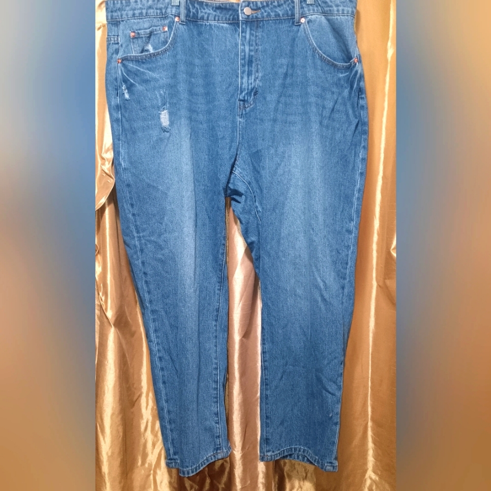 SHEIN Relaxed Fit Blue Jeans 5 pocket Button Zip Size 4XL
